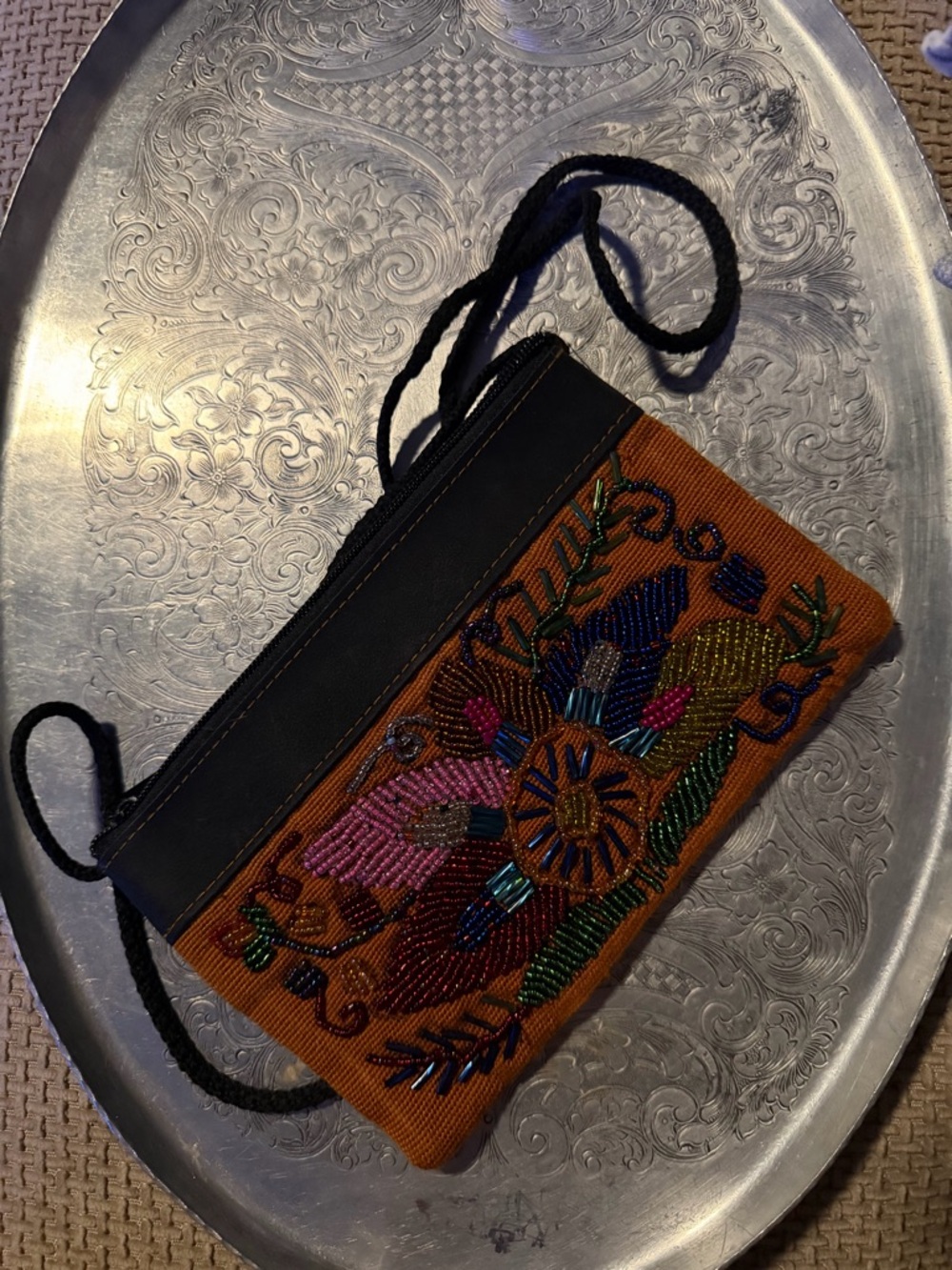 Embroidered Floral Crossbody Bag in Orange